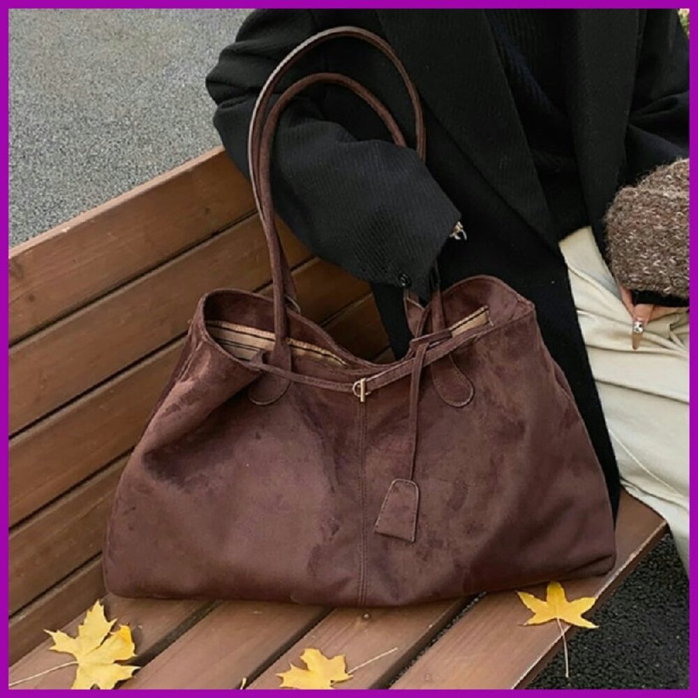 Oversized Suede Tote Handbag Top Handle Satchel Hobo Bag - Picture 3 of 4